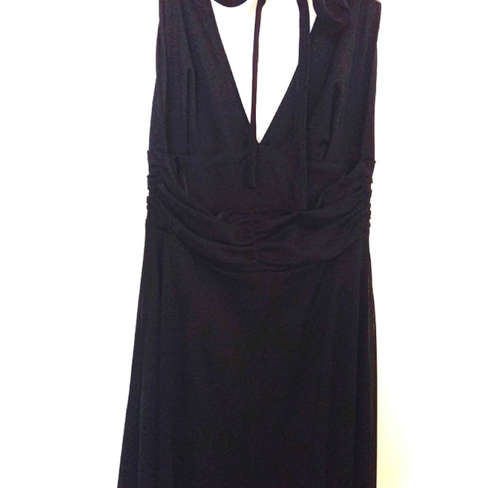 Original le Chateau Black V-Neckline Tie Halter Handkerchief Hemline Dress